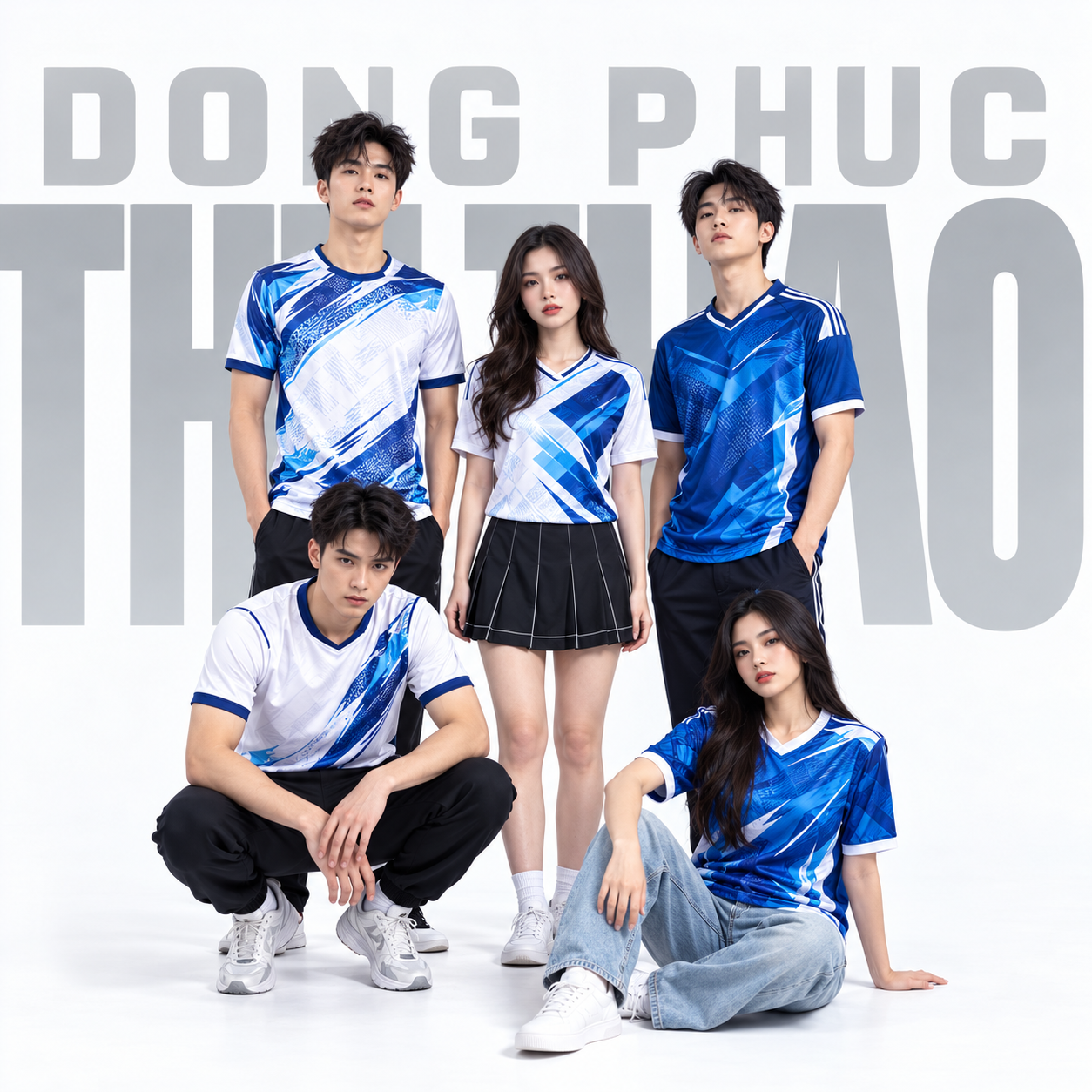 Nhóm người mẫu mặc đồng phục thể thao